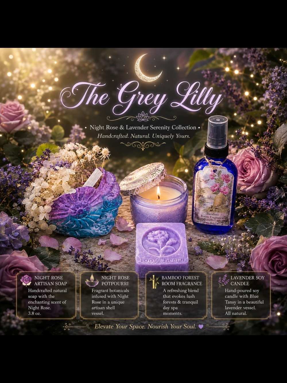 Night Rose & Lavender Bath & Body Set - Purple